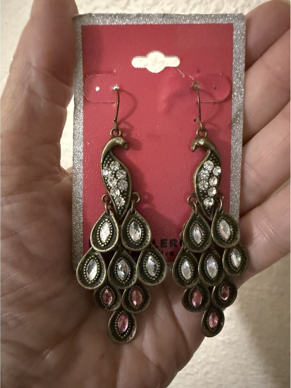 Critter Couture Peacock Earrings Fashion Earwire Antique Gold Tone NEW